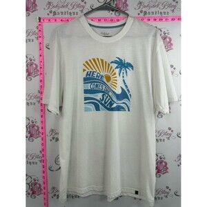 Far west White Graphic Tee with Blue Waves and Gold Sun, casual, summer, beach